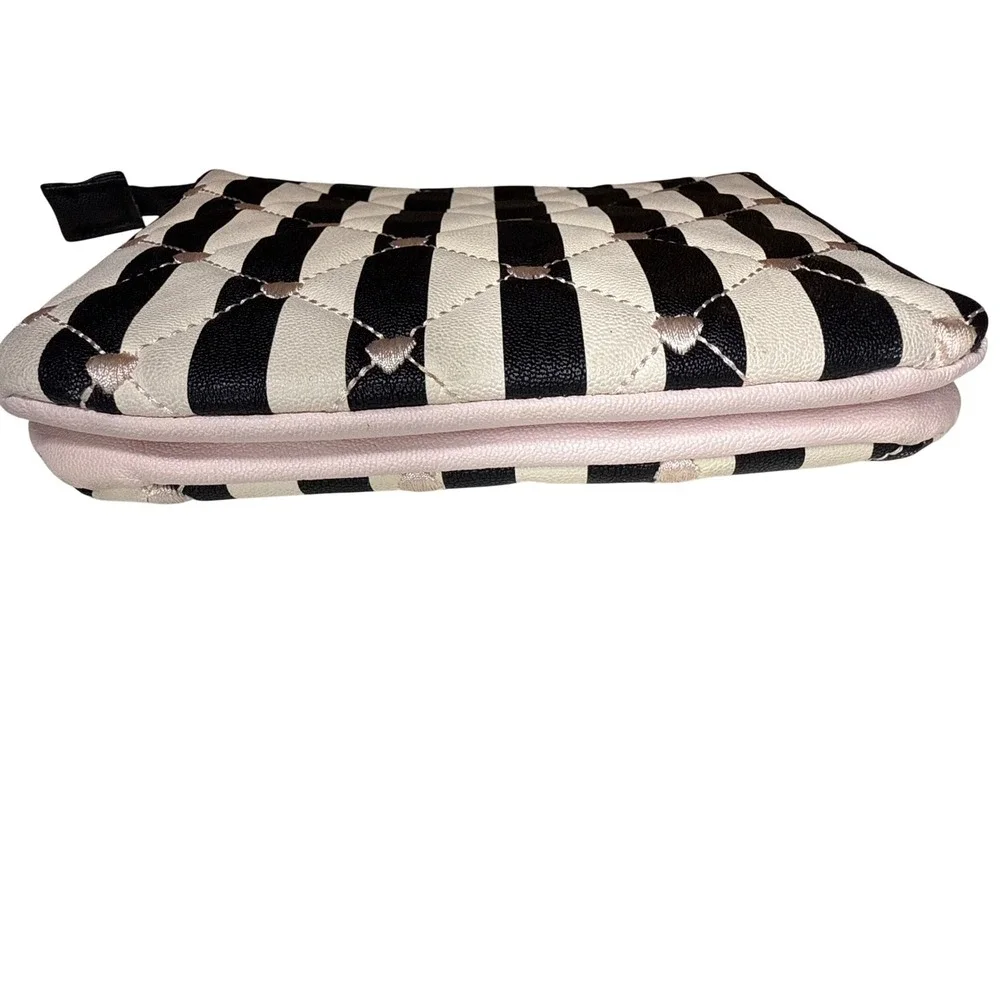 Luv Betsey Johnson Quilted Cute Pink Hearts Stripe Makeup Bag Pouch Girlhoodcore